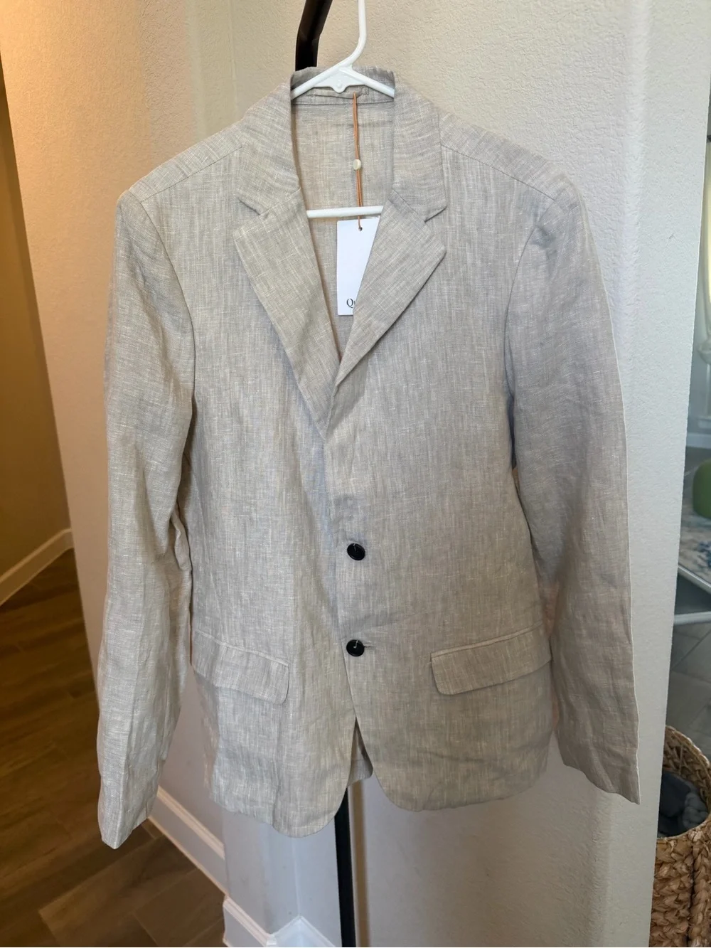 Quince European Linen Light Beige Linen Two-Button Blazer approx S
